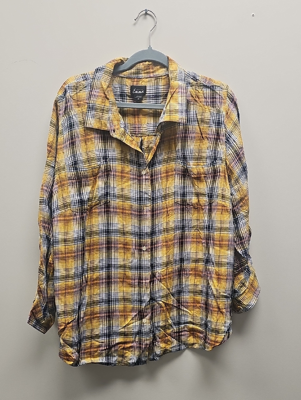 Simply Emma Yellow Plaid Button-Down Shirt